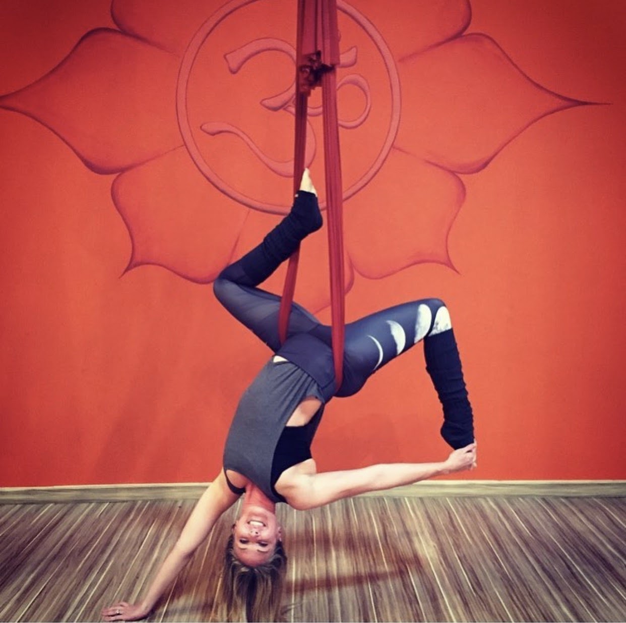 Aerial yoga pose with Torrie